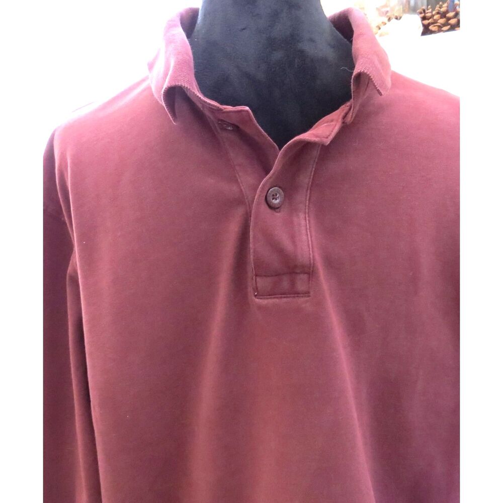 Eddie Bauer Men's Field Pro Long Sleeve Rugby Polo  L  Burgundy